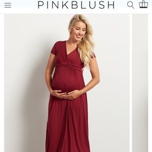 Pink Blush Burgundy Draped Maternity/Nursing Maxi